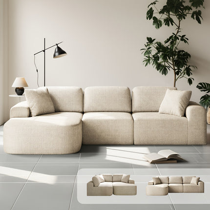 Sofa Couch with Chaise, No Assembly Required, Modern Boucle-Inspired Upholstery