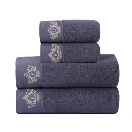 1pc Premium Embroidered Crown Towel - Soft, Absorbent, Non-Fade Cotton Material in Beige & White