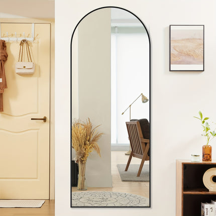 64"x21" Black Arched Full Length Mirror, Standing Leaning or Mounted Hanging Wall Mirror for Bedroom,