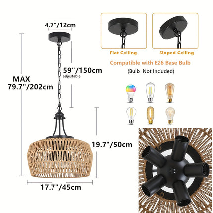 Light, Suitable for Dining Room, 3/5 Bohemians Style Woven Paper Rope Ceiling Hanging Lamp