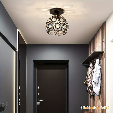 1pc Elegant Crystal Chandelier, Modern Semi-Flush Mount Ceiling Light with Polished Metal Finish,