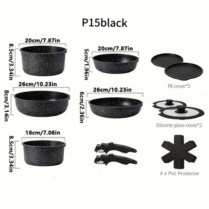Cookware Set with Detachable Handle, Aluminum Alloy Kitchen Pots and Pans Set for Induction,
