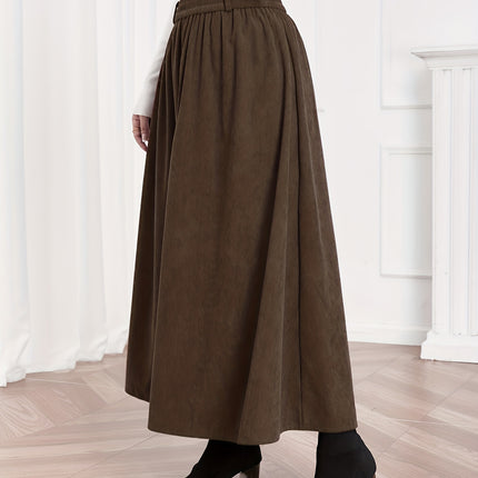 Women's A-Line Maxi Skirt with Umbrella Hem & Pleated Fullness - High-Waisted Long Skirts Suitable