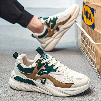 Men's Vintage Colour Block Chunky Shoes, Comfy Non Slip Durable Lace Up Soft Sole Sneakers