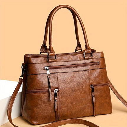 Women's Satchel Handbag with Pompom Ball Charms