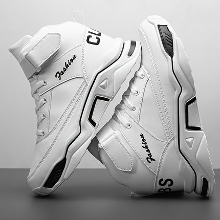 Men's Mid-Top Lace-Up Sneakers, Outdoor Hiking Shoes, Solid Color Thick-Sole Lace-Up Shoes,