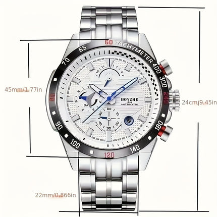 Men's Automatic Mechanical Watch Wristwatch with Hollowed-Out Back, Automatic Winding