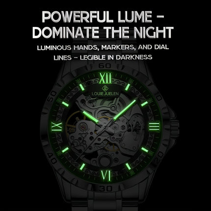 Men'S Automatic Mechanical Watch - Business Style, Hollow Dial, Round Case, Stainless Steel Strap