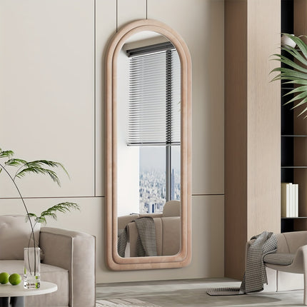 63"x24" Flannel Arched Floor Mirror, Arched Mirror With Stand, Large Arched Full Length Mirror