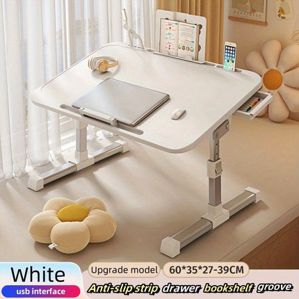 Folding Laptop Desk with Built-In LED Light and Storage Drawer – Portable Bed Table for Sofa