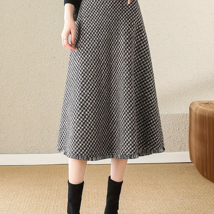 High-Waisted Skirt, Versatile Daily Commute Mid-Length Skirt with Belt for Winter