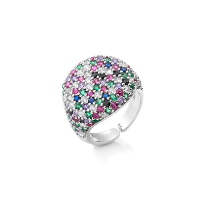 Full-diamond Round Open Geometric Zircon Ring