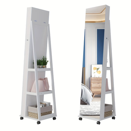 360° Spinning, 6 LED Lights, Full-Length Mirror, Large Capacity, Lockable