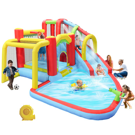 7 in1 Inflatable slide water park bouncing house outdoor Soccer garden bouncer with Splash pool  & Water gun & Climbing wall & Basketball & Football