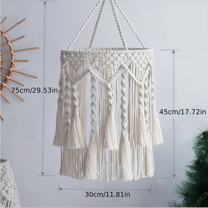 1pc Handmade Rope Woven Lampshade - Artistic Mingsu Pendant with Tassels for Home Decor