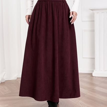Women's A-Line Maxi Skirt with Umbrella Hem & Pleated Fullness - High-Waisted Long Skirts Suitable