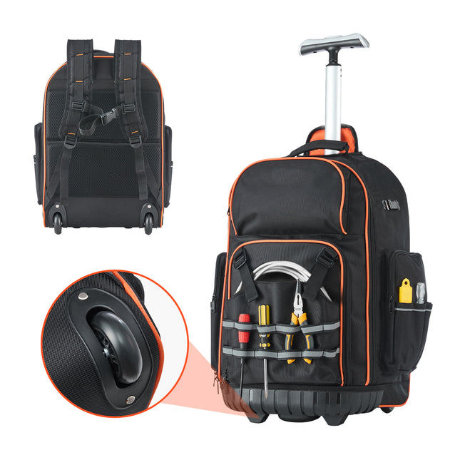 Rolling Tool Backpack 72 Pockets Heavy Duty Roller Tool Bag on Wheels