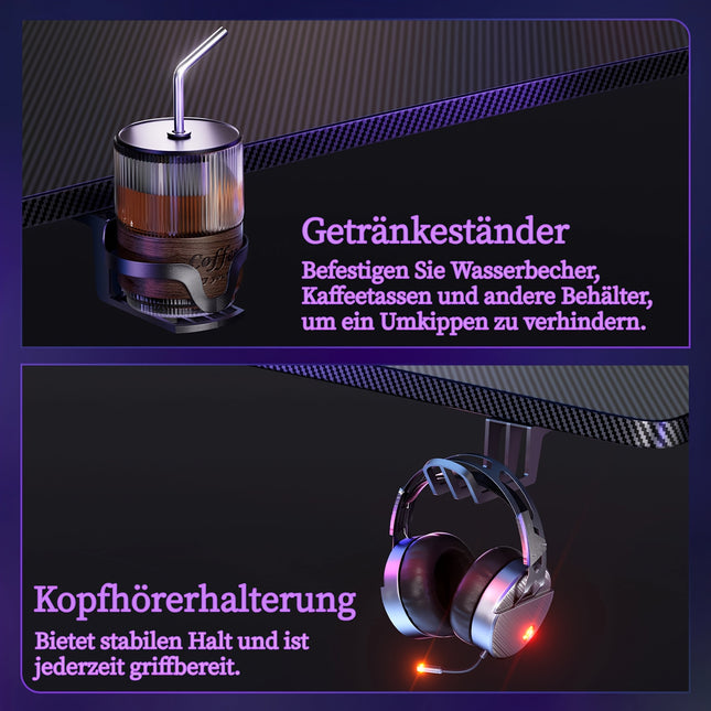 Gaming Table, Ergonomic Carbon Fiber Gamer Table, 120/140cm Computer Table with Cup Holder
