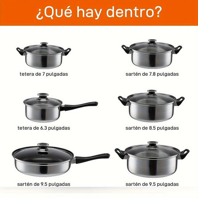 Non Stick, 6 Pcs Hybrid Stainless Steel Cookware Sets, Non Stick Frying Pans,