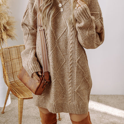 Parchment Cable Knit Drop Shoulder Loose Fit Sweater Dress