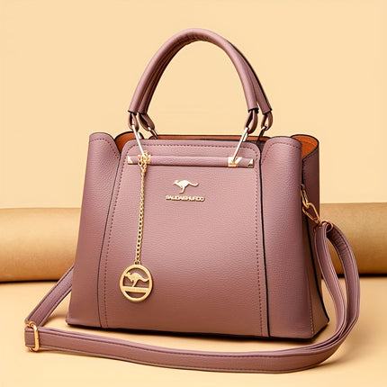 Handbag with Detachable & Adjustable Strap Elegant Solid Color Tote Zipper Closure,