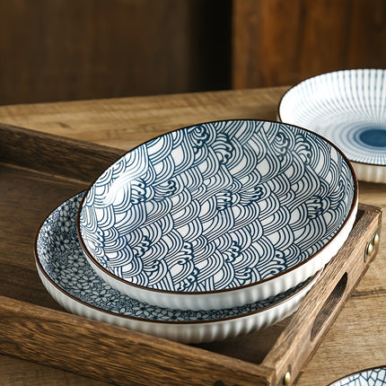 A 6pcs Ceramic Dinner Plate Set Featuring Japanese Floral Designs, Blue And Porcelain Dessert Plates,