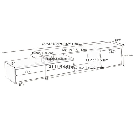 Minimalist floating design TV stand, rectangular expandable TV console, TV cabinet with 2 drawers