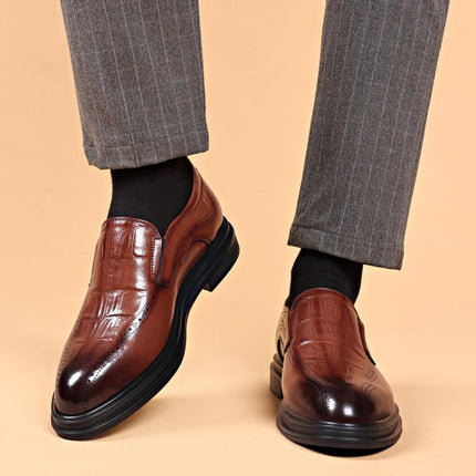 Men's Genuine Leather Dress Loafers - Pointed Toe Slip-On Brogues for Business