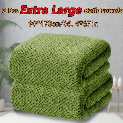 2pcs Large Size Bath Towels Set 90×170cm/35.4×67in, Pineapple Lattice Pattern Microfiber Material