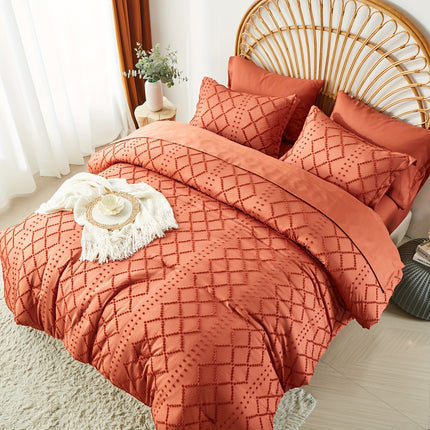7pcs Boho Diamond Stripe Comforter And Sheet Set, Soft, Lightweight, Breathable