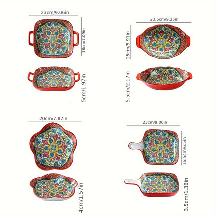 4pcs Bohemian Ceramic Bakeware & Serving Dishes Set - Oven-Safe Ceramic Rectangular Baking Dishes