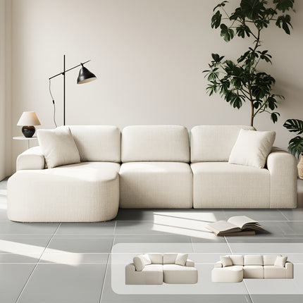 Sofa Couch with Chaise, No Assembly Required, Modern Boucle-Inspired Upholstery