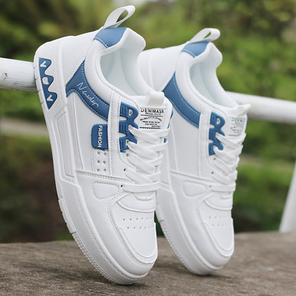 Men's Versatile White Sneakers with Blue Accents - Breathable