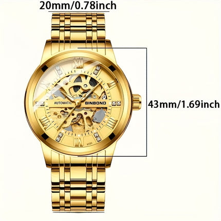 Stylish Men'S Fashion Casual Hollow Out Movement Mechanical Watch Waterproof Luminous