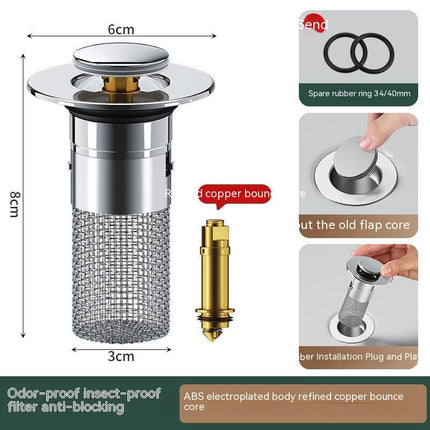 Long Pop-Up Sink Drains Filter Bathroom Press Bounce Basin Plug Stopper Wash Basin Hair Catcher Sink Strainer Kitchen Supplies