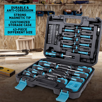 A 43pcs Magnetic Screwdriver Set, Including Slotted, Phillips, Hex, Star, And Precision Screwdrivers,