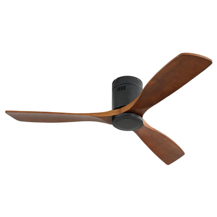 Modern 52 Inch Wooden Ceiling Fan with 3 Solid Wood Blades, Remote-Controlled Reversible DC Motor, Black Metal & Wood Finish, 150-320 Sq.Ft