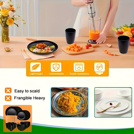 16-piece Unbreakable Plate Set, Shatterproof Dinnerware, Microwave and Dishwasher Safe