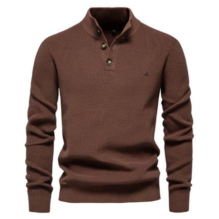 Men's Zipper Stand Collar Knitted Sweater Fashion Slim Solid Color