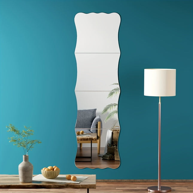 Wavy Full Length Mirror Unbreakable Acrylic Wall Mirror Tiles 119.38cm X 35.56cm Non-Glass Safety Body Mirrors for Youngsters Playroom