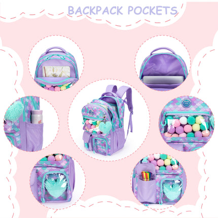 Heart-Shaped Fish Scale Backpack Set for Children and Students Features Cute Plush Balls, Zipper