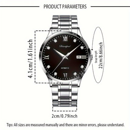 Slim Stainless Steel with Luminous Dial and Calendar, Ideal Gift for Men, Without Battery,