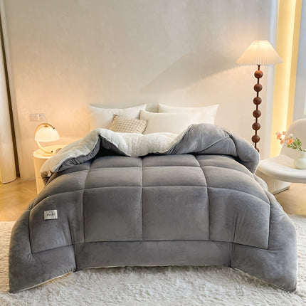 1pc Solid Color Thick Soft Comforter Lamb Quilt, Ultra Breathable All Season Cover Quilt Double-Sided,