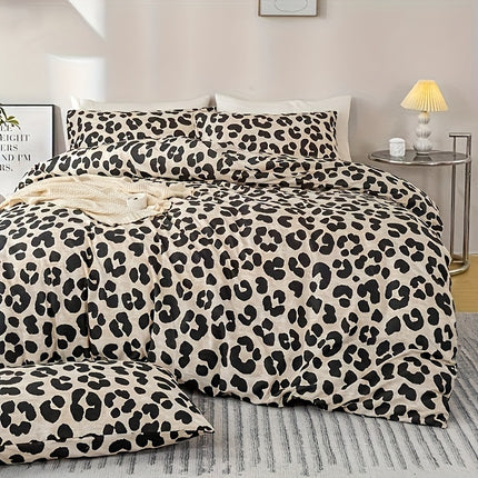 3pcs Leopard Print Duvet Cover Set - & Animal Print, Zipper Closure, Machine Washable