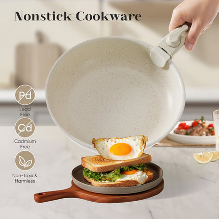 12pcs Cookware Sets, White Granite Nonstick Pots and Pans Set
