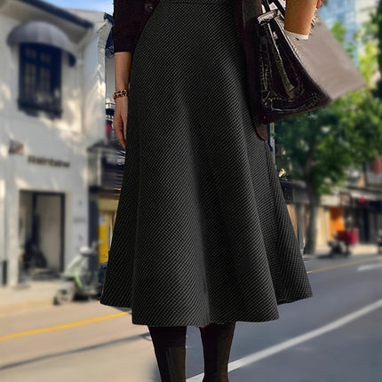 Women's New Houndstooth Checkered Midi Skirt, High-End Autumn Winter Tweed A-Line Umbrella Skirt