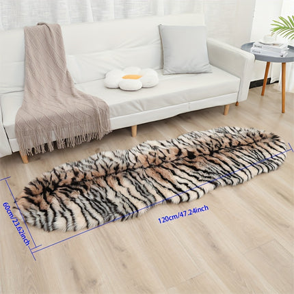 1pc Handmade Tiger Print Area Rug, Medium Pile, Non-Slip Suede Backing, Washable Knitted Polyester