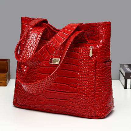 Crocodile Pattern Handbag - Large Capacity, Multi-Pocket Shoulder Handbag with Zipper Closure