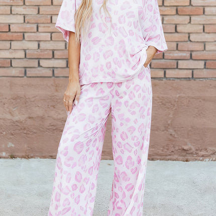 Pink Leopard Two Piece Top and Pants Set