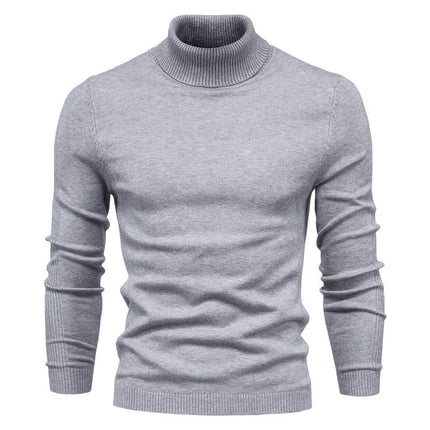 Winter Turtleneck Sweater Fashion Slim Fit Solid Color Pullover Knitted Top Men's Clothing
